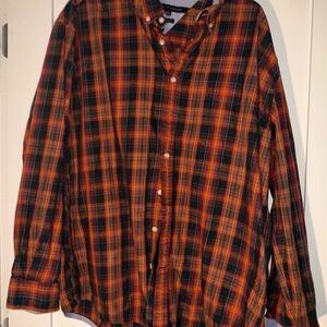 Tommy Hilfiger Men's Orange and Black Plaid Shirt